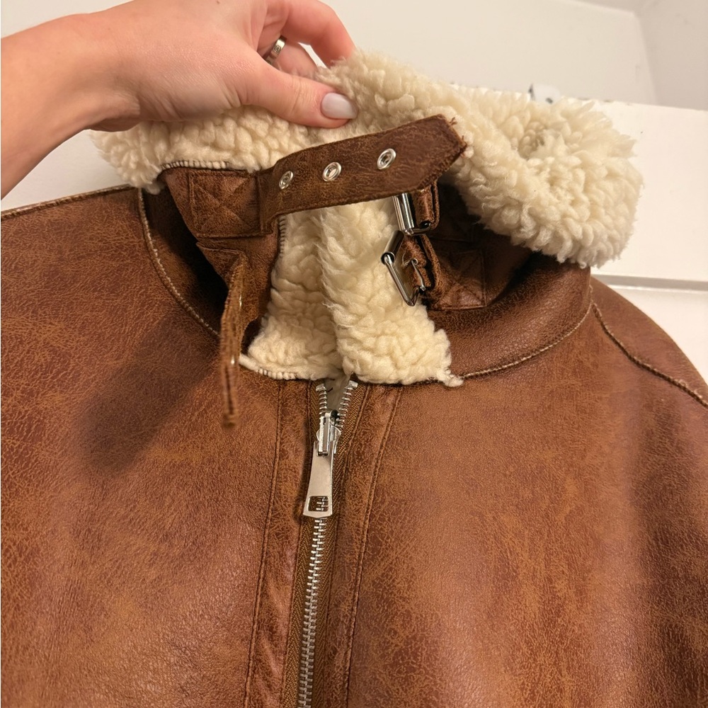 Oversized Brown Shearling Jacket - image 2